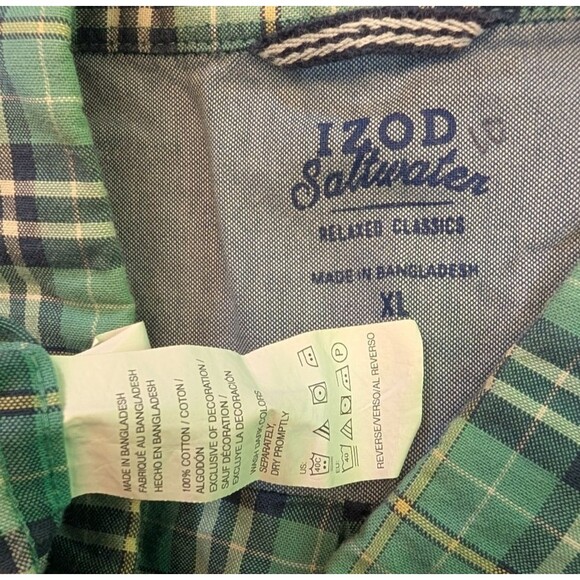 IZOD Saltwater Shirt Men XL Blue Plaid Button Down Preppy Relaxed Classic - Picture 4 of 7